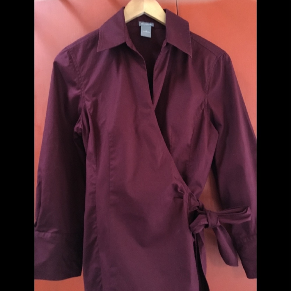 Ann Taylor wrap and tie blouse, Mulberry color.